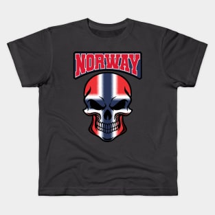 NORWAY FLAG IN A SKULL EMBLEM Kids T-Shirt